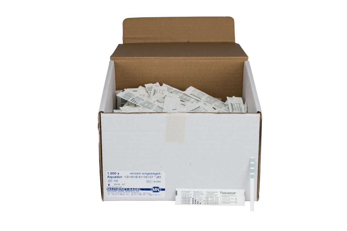 AQUADUR 4 - 21, for water hardness (Box of 1000 individually sealed test strips)