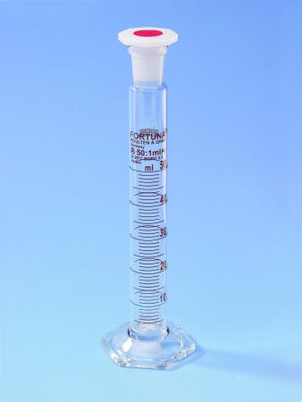 Glass cylinder with PP Stopper<br>50ml x 1ml<br>Class A, Amber graduation
