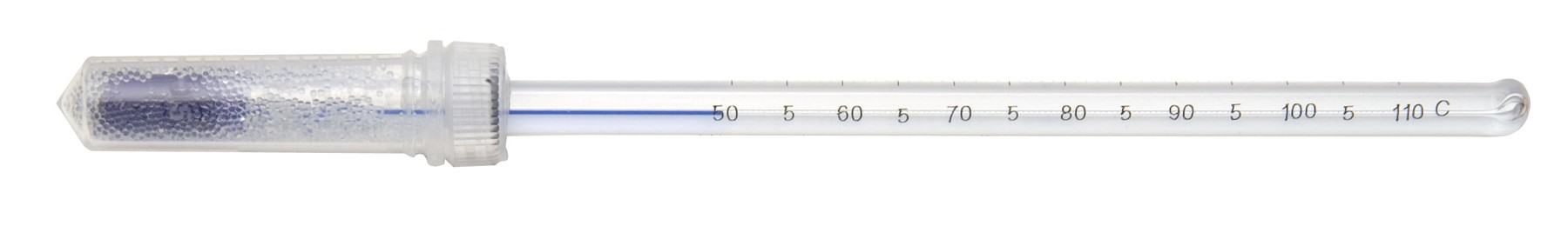 H-B DURAC Plus Dry Block/Incubator Liquid-In-Glass Thermometer; 18 to 60C, PFA Safety Coated; 35mm Immersion, Organic Liquid Fill