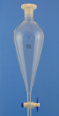 Glass separating funnel 2L with PTFE stopcock, conical shape